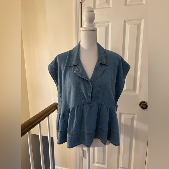 Anthropologie Pilcro Sailor Denim Babydoll Blouse NWT! - Picture 2 of 14